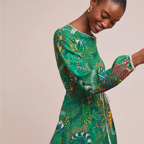 Anthropologie Maeve Green Paisley Mixed Print Janis Dress 2 - Picture 2 of 13